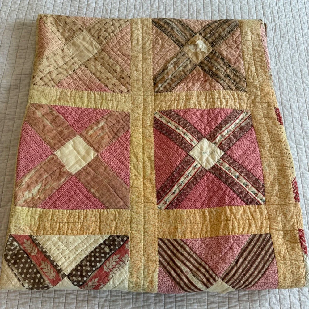 Antique Handmade 19th Century Patchwork Friendship Signature Quilt Calico 76x82